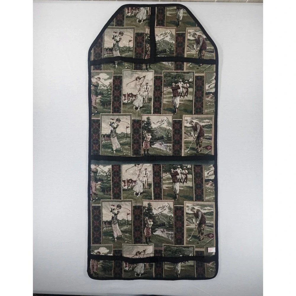 Designs by Belva White Chair Cover Green Vintage Handmade Golf Tapestry Grandpa
